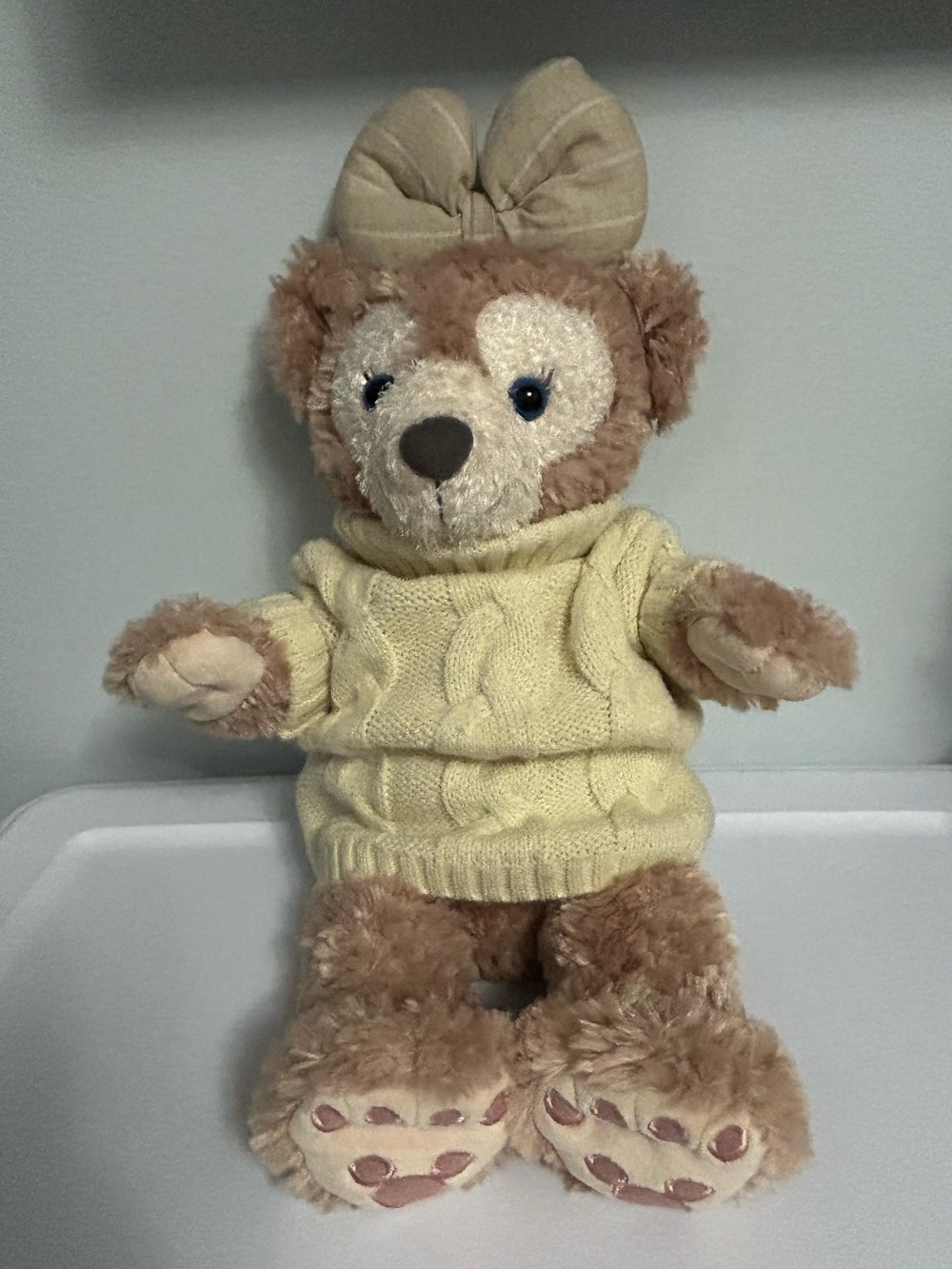 Tokyo Disney Soft Brown Shellie May Plush Bear with Cream Sweater and Bow